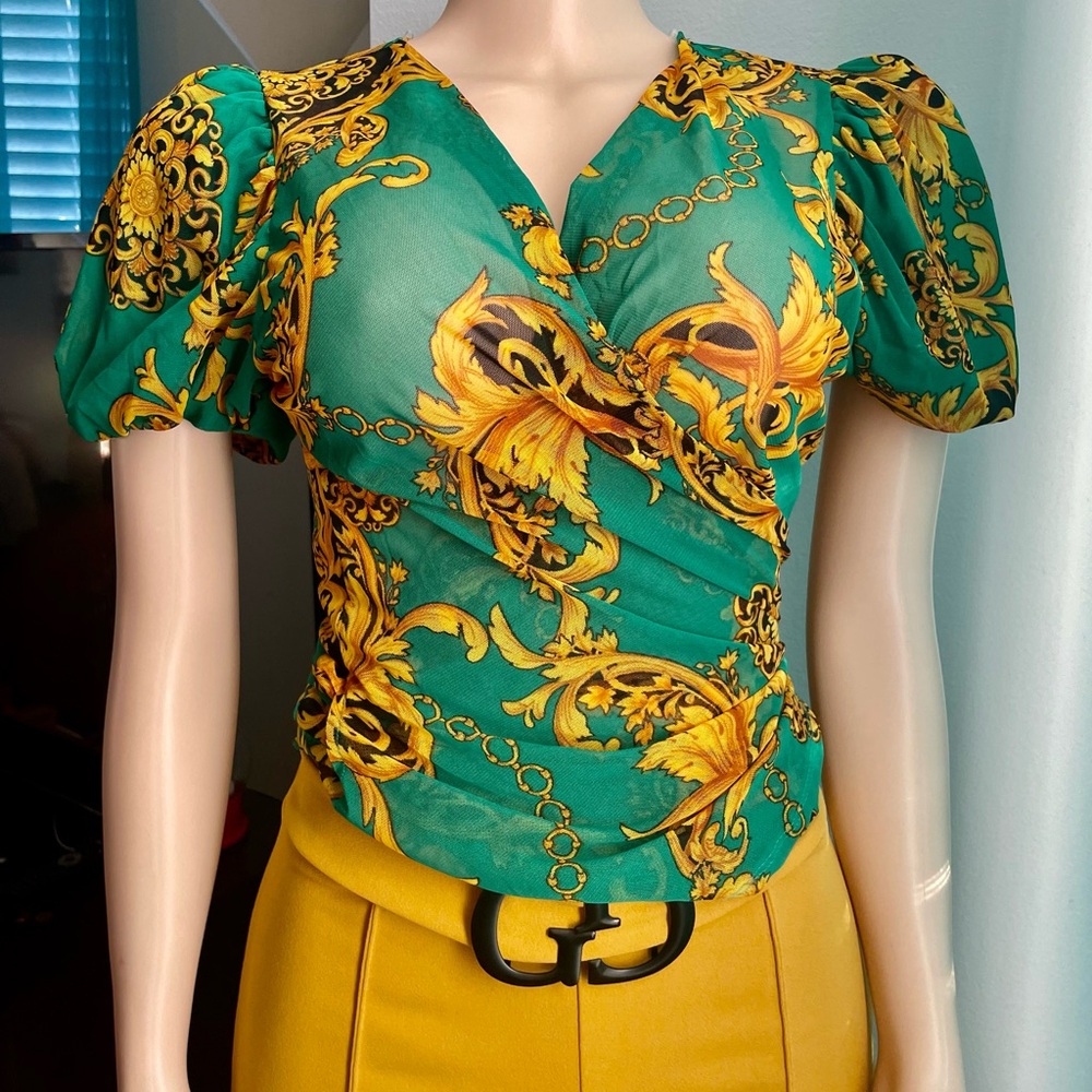 Elegant Green and Gold Women's Top